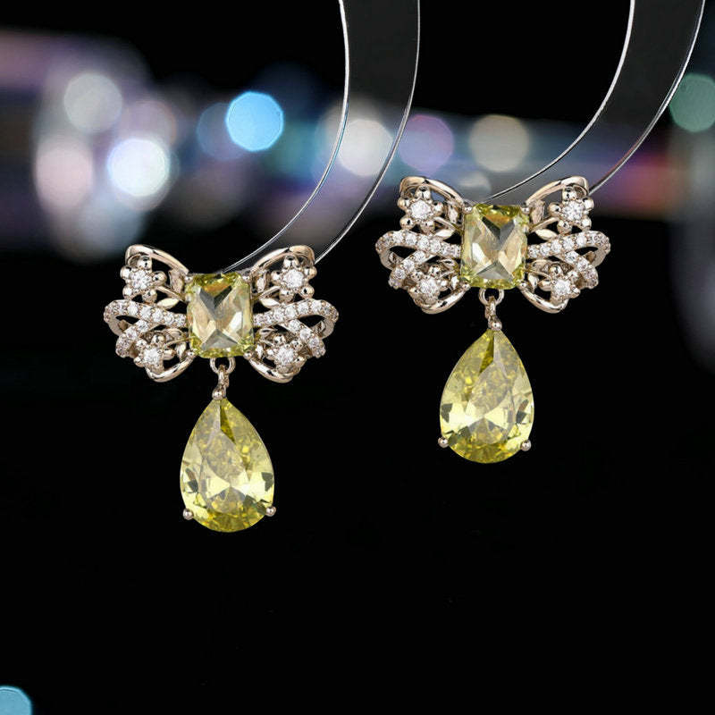 French high-end earrings niche designer style super fairy sweet temperament earrings zircon water drop bow earrings-Mix MIx Style
