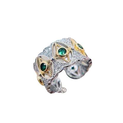 Green Stars Thick Antique  Retro Round Diamonds Luxury 18k White Gold Plated Ring Jewelry | Mix Mix Style-Mix MIx Style