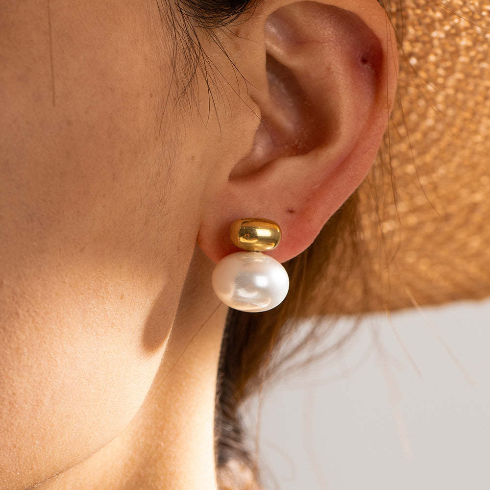 Two-color Timeless WhiteAkoya Pearl Elegant 18k Vermeil Gold Plated Stud Earrings | Mix Mix Style-Mix MIx Style