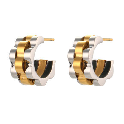 Geometric textued watch pattern 18k Vermeil/White Gold Plated Vintage Retro Hoop Earrings | Mix Mix Style-Mix MIx Style