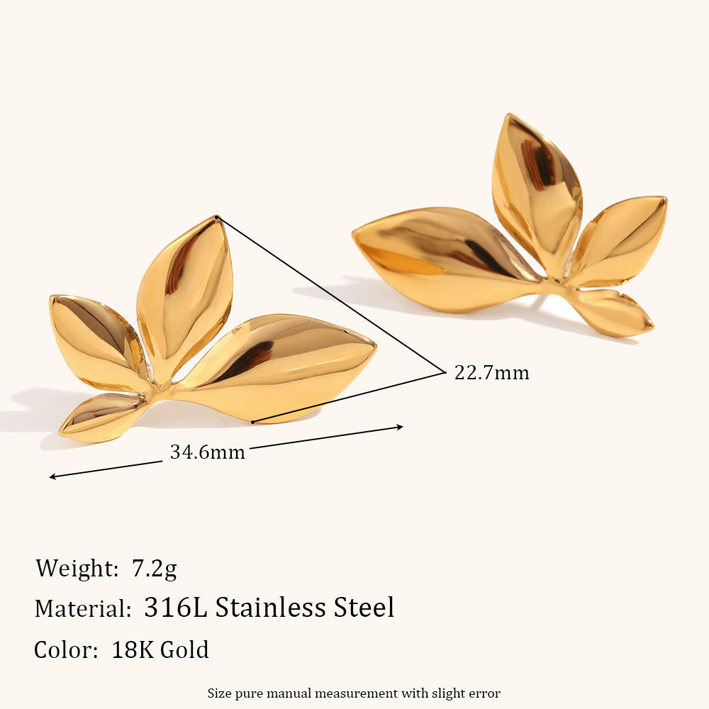 Leafs Textured Timeless Minimalist 18k Vermeil Gold Plated Vintage Retro Stud Earrings | Mix Mix Style-Mix MIx Style