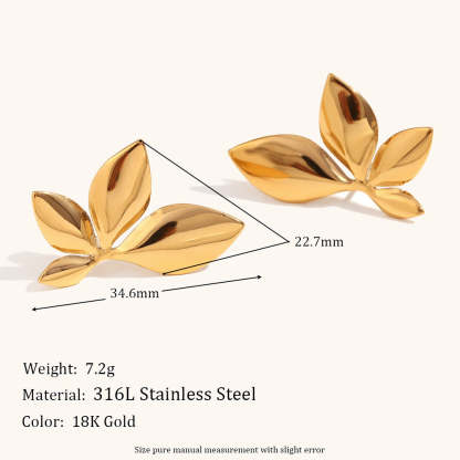 Leafs Textured Timeless Minimalist 18k Vermeil Gold Plated Vintage Retro Stud Earrings | Mix Mix Style-Mix MIx Style