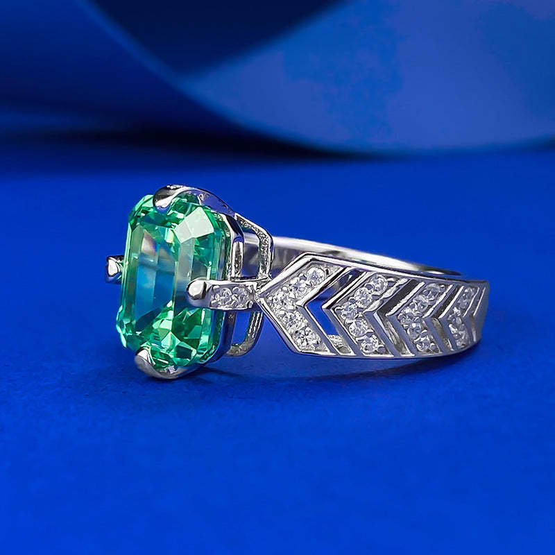 Mujing Jewelry European and American 3ct new 925 silver inlaid 7*9 tourmaline green ring ins foreign trade model ins cross-border factory direct sales-Mix MIx Style