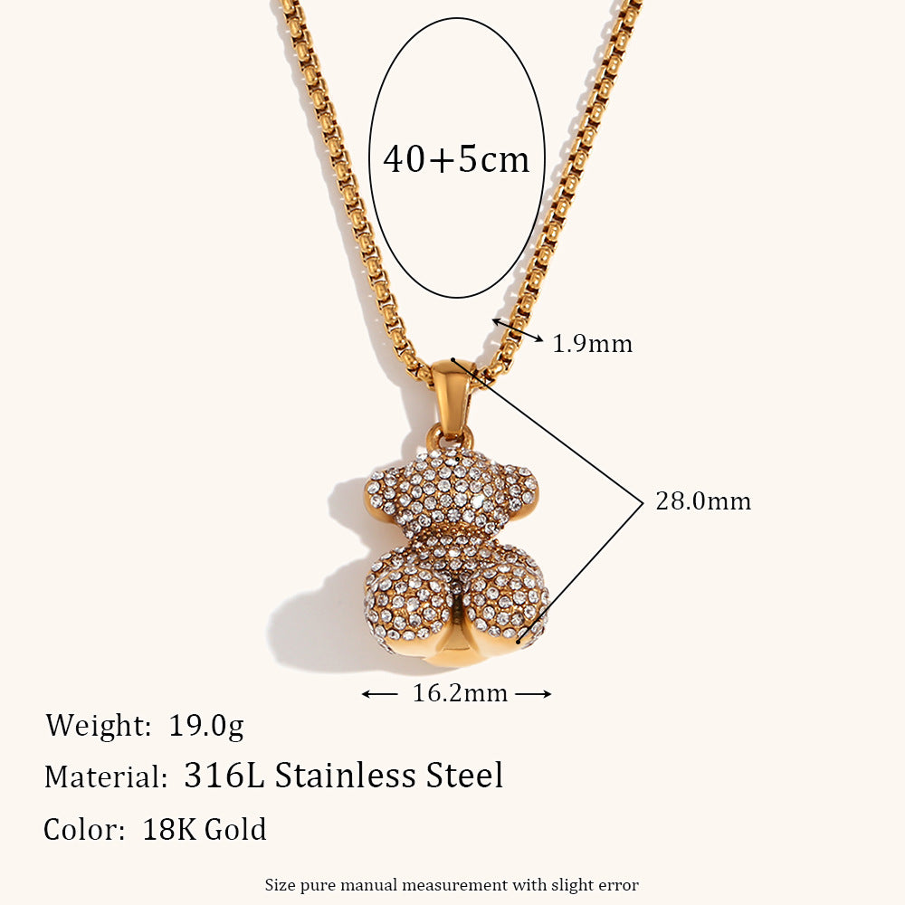 Embellished Diamond Teddy Bear Retro Pendant Luxury 18k Gold Plated Necklace Jewelry | Mix Mix Style-Mix MIx Style