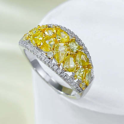 Yellow High Elegant Pear Cut Moissanite Diamonds 18k White Gold Plated Engagement Ring | Mix Mix Style-Mix MIx Style