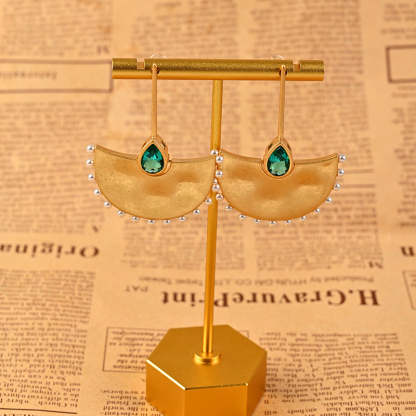 Medieval vintage retro silver needle earrings French light luxury palace gold fan leaf pearl earrings earrings-Mix MIx Style