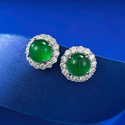 Green & White Dazzling Moissanite Diamonds Elegant 18k White Gold Plated Stud Earrings | Mix Mix Style-Mix MIx Style