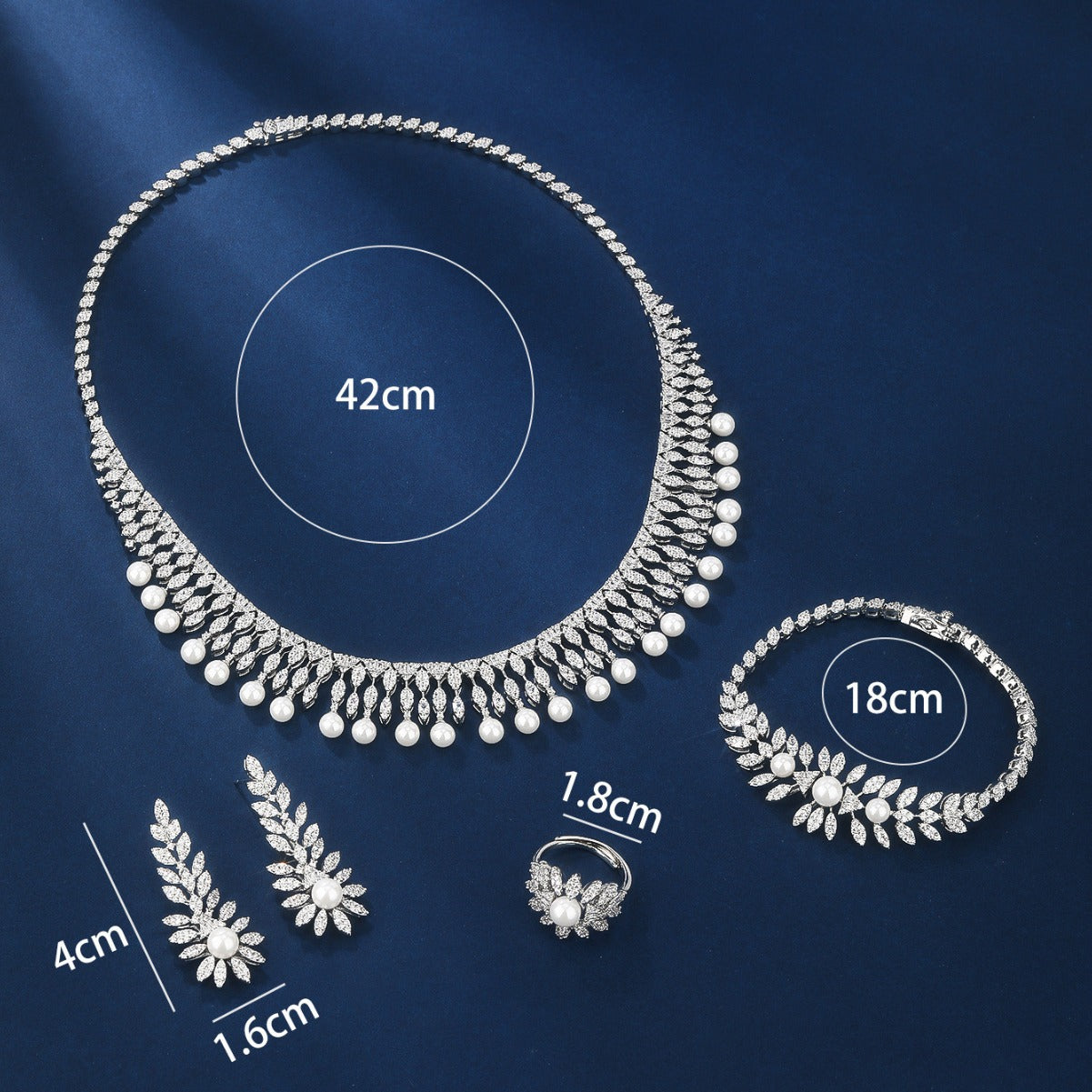 Wedding language European and American four-piece white gold fashionable cubic zirconia luxury elegant necklace earrings bracelet ring-Mix MIx Style