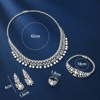 Wedding language European and American four-piece white gold fashionable cubic zirconia luxury elegant necklace earrings bracelet ring-Mix MIx Style