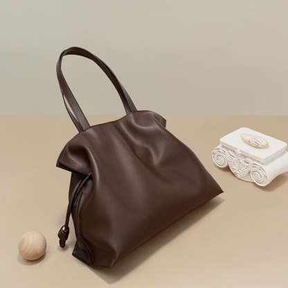 Bags new cowhide blessing bag leather women's bag pleated shoulder bag drawstring large bag | Mix Mix Style [Hot Seller]-Mix MIx Style
