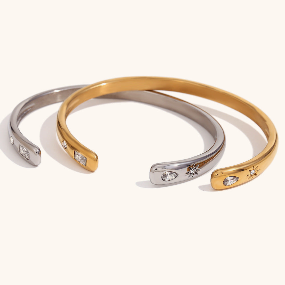 European and American cross-border hot selling fashion simple stainless steel plated 18K open water drop rectangular star round diamond zircon bracelet-Mix MIx Style