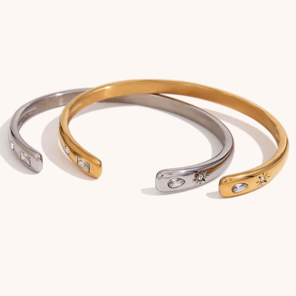 European and American cross-border hot selling fashion simple stainless steel plated 18K open water drop rectangular star round diamond zircon bracelet-Mix MIx Style