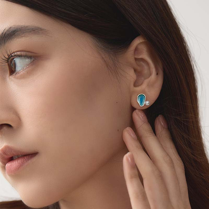 Looking for original lake water sterling silver niche design high-end French asymmetrical imitation pearl earrings and earrings-Mix MIx Style