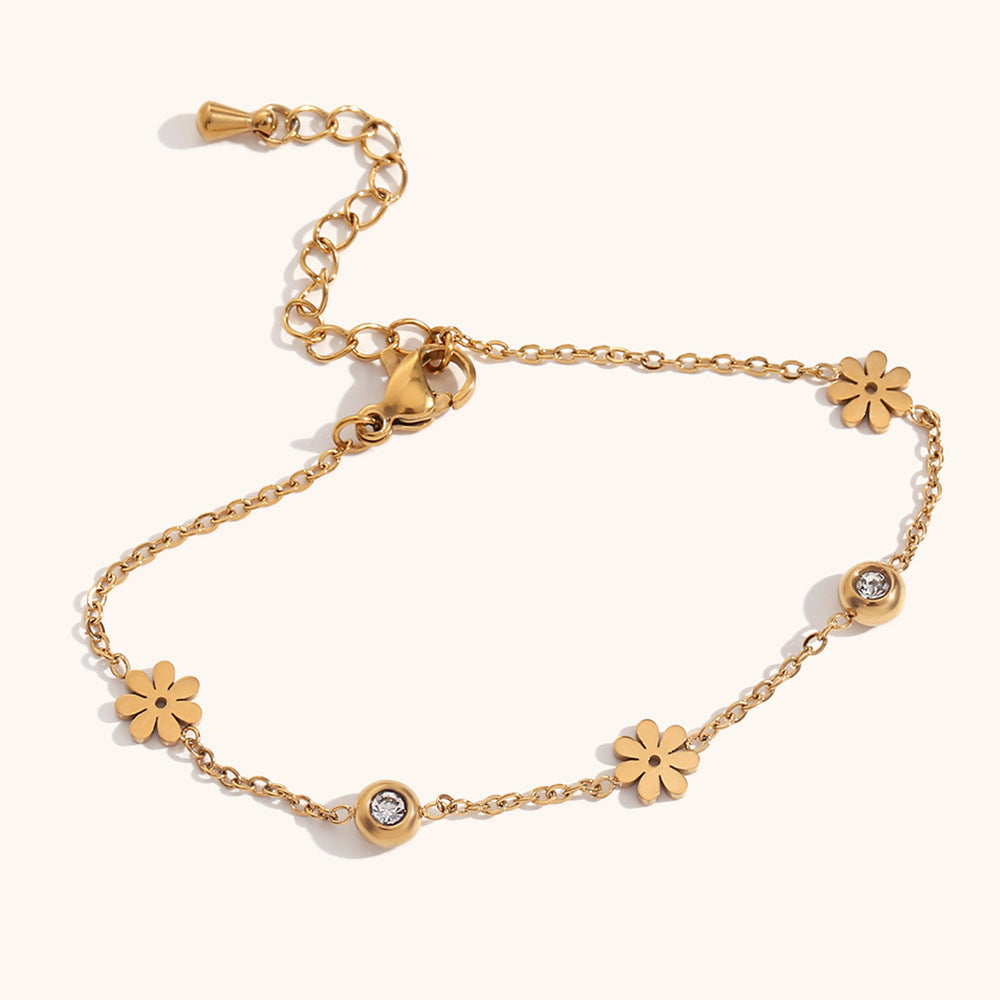 European and American cross-border hot selling double-sided black and white diamond flower fashion simple light luxury stainless steel 18K gold plated bracelet-Mix MIx Style