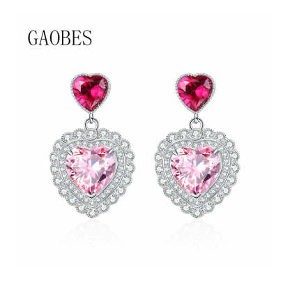 S925 sterling silver love cherry blossom pink gem earrings female heart-shaped earrings hot girl temperament high-end light luxury earrings-Mix MIx Style