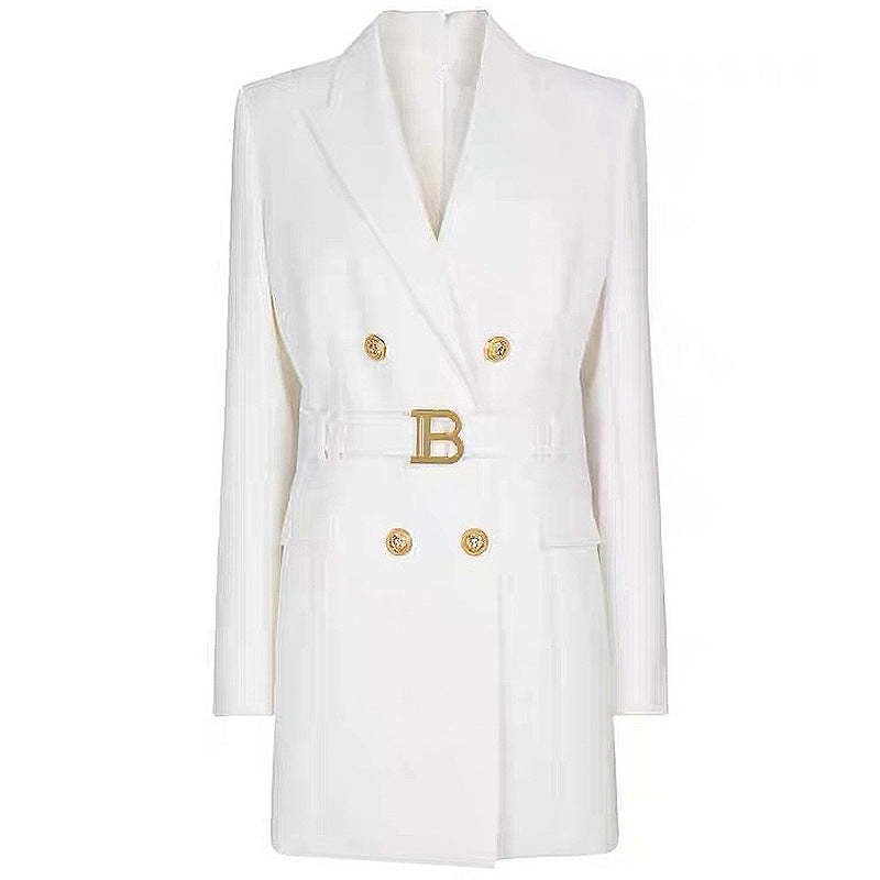 2024 Spring and Autumn New Fashion High-end Solid Color Belt Long Sleeve Slim Temperament Commuter Suit Dress Women's Spot-Mix MIx Style