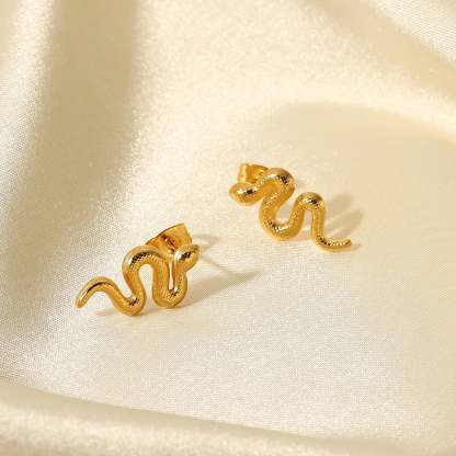 Snake Shaped Trendy Luxury 18k Vermeil Gold Plated Vintage Retro Stud Earrings | Mix Mix Style-Mix MIx Style