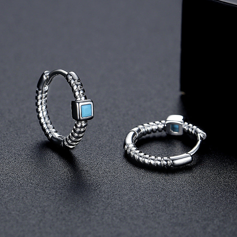 Classic Aquamarine Blue Elegant 18k Vermeil/White Gold Plated Vintage Retro Hoop Earrings | Mix Mix Style-Mix MIx Style