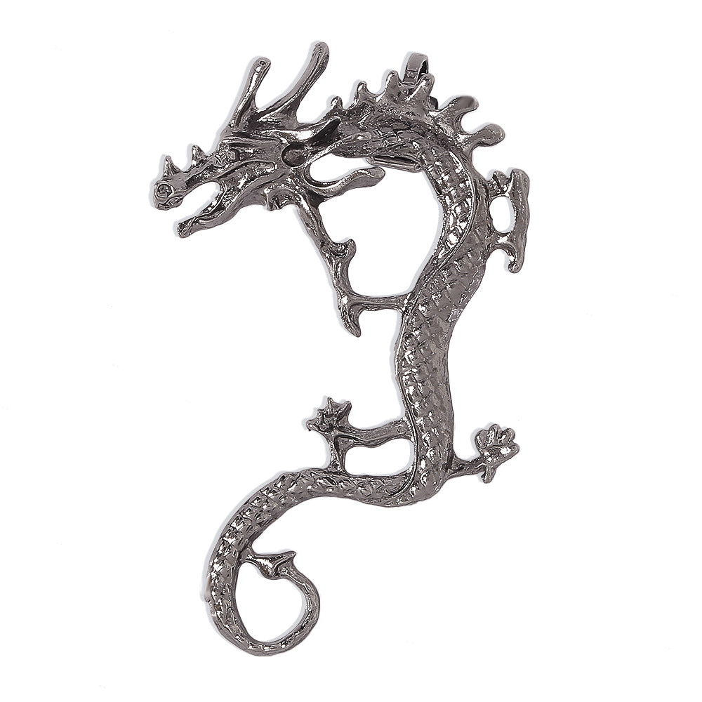 Dragon - Rose Motive Moissanite Diamonds 18k White Gold Plated Ear Crawler Earrings | Mix Mix Style-Mix MIx Style