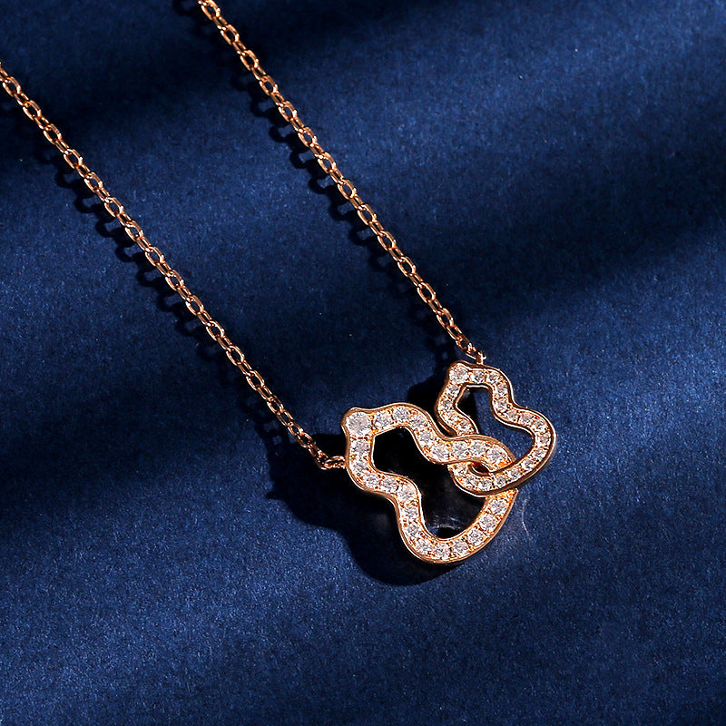 2020 autumn and winter new product S925 silver double gourd necklace micro-inlaid gold-plated hollow style sweet temperament women's clavicle chain-Mix MIx Style