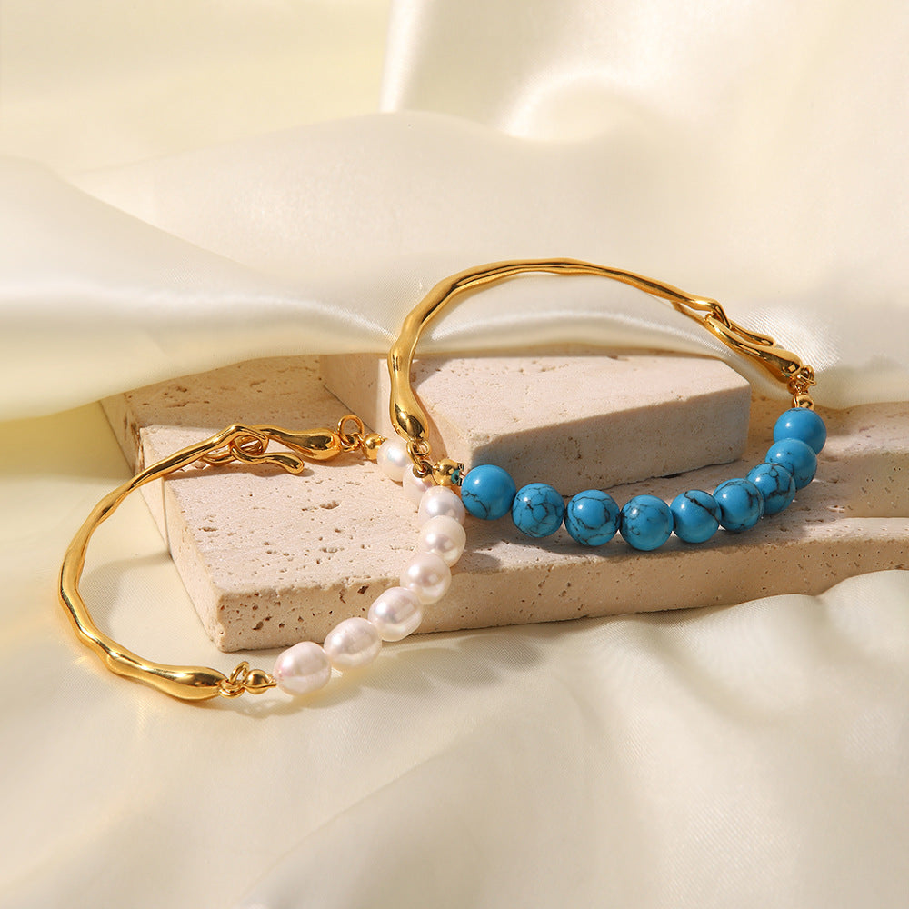 Blue & White Akoya Pearls 18k Gold Plated Bracelet | Mix Mix Style [Hot Seller]-Mix MIx Style