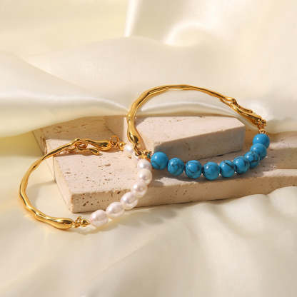Blue & White Akoya Pearls 18k Gold Plated Bracelet | Mix Mix Style [Hot Seller]-Mix MIx Style