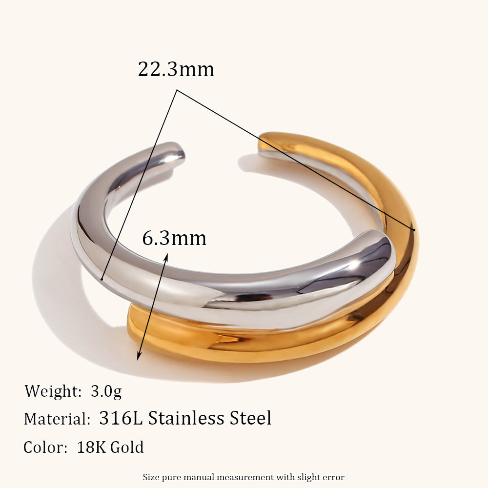 European and American cross-border hot selling double-layer staggered open bracelet stainless steel plated 18K gold personality simple bracelet jewelry female-Mix MIx Style