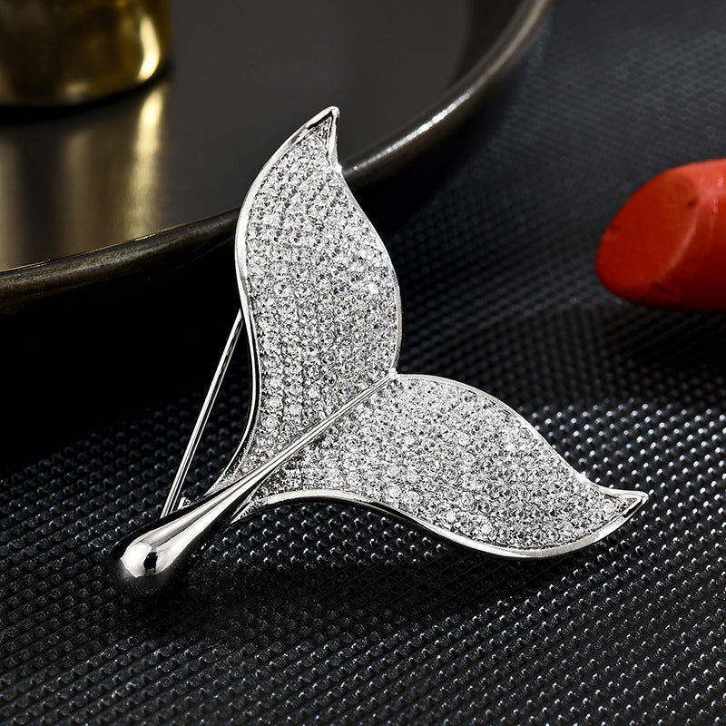 Fashionable and versatile cute fishtail zircon brooch Korean simple temperament suit jacket accessories corsage brooch for women-Mix MIx Style