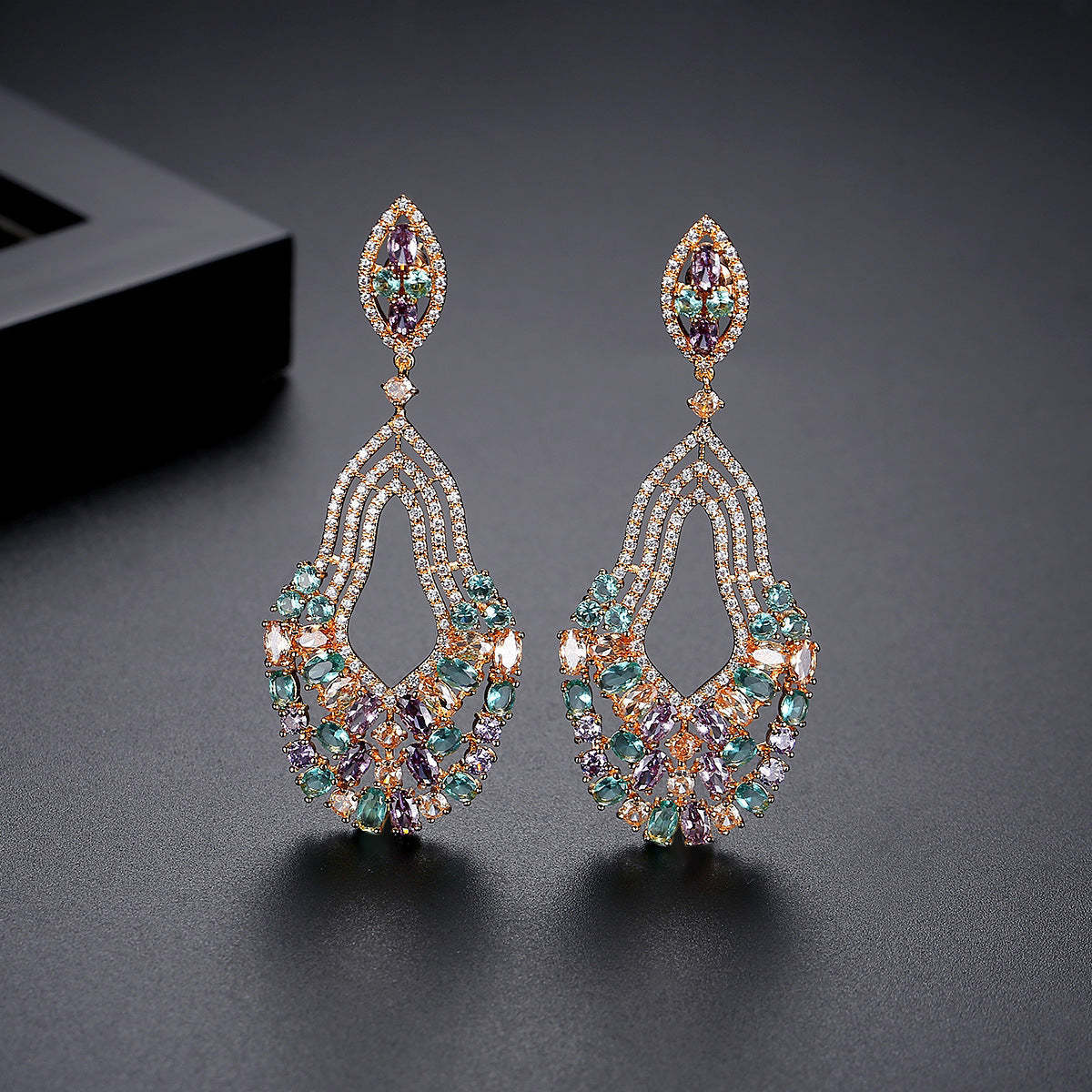 Multicolor Dazzling Moissanite Diamonds Luxury 18k Vermeil/White Gold Plated Vintage Drop Earrings | Mix Mix Style-Mix MIx Style