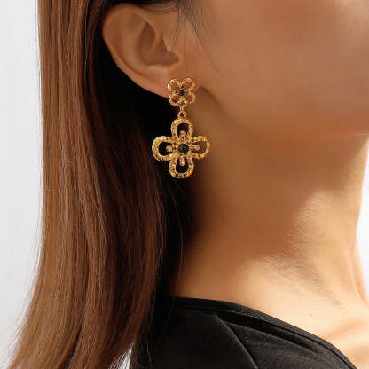 Golden Black Vintage Pendant Akoya Pearl Flower 18k Vermeil Gold Plated Drop Earring Jewelry | Mix Mix Style-Mix MIx Style