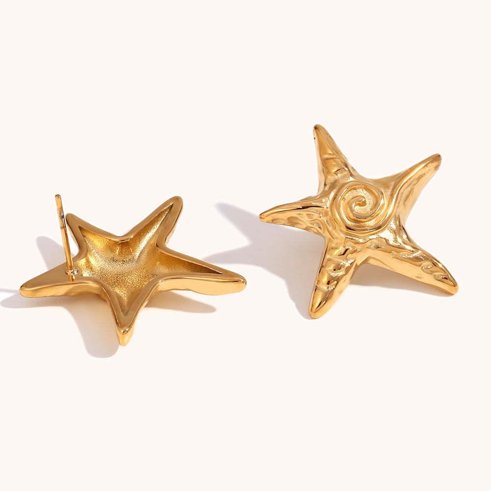Sea Star Swirl Trendy Elegant 18k Vermeil Gold Plated Vintage Retro Stud Earrings | Mix Mix Style-Mix MIx Style