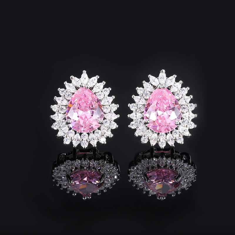 Yellow & Pink Vintage Classic Pendant Pear Cut Diamond Luxury 18k White Gold Plated Necklace Earrings Jewelry Set | Mix Mix Style-Mix MIx Style