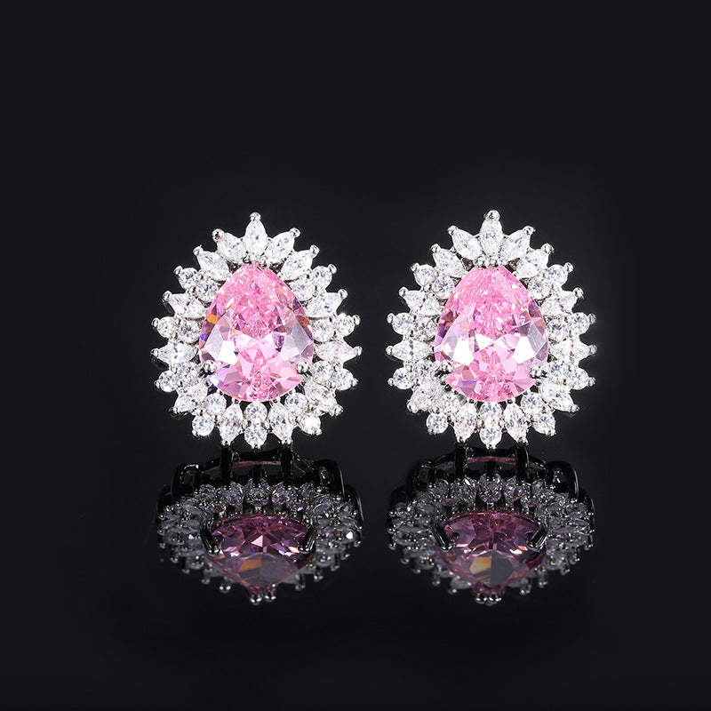 Yellow & Pink Vintage Classic Pendant Pear Cut Diamond Luxury 18k White Gold Plated Necklace Earrings Jewelry Set | Mix Mix Style-Mix MIx Style