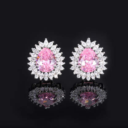Yellow & Pink Vintage Classic Pendant Pear Cut Diamond Luxury 18k White Gold Plated Necklace Earrings Jewelry Set | Mix Mix Style-Mix MIx Style