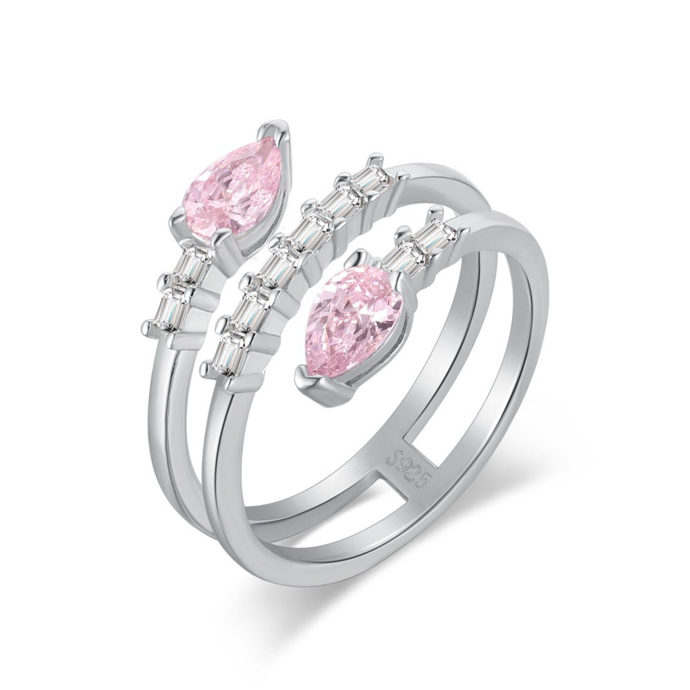 Three Way Pink Pear Cut Moissanite Diamonds 18k White Gold Plated Engagement Ring | Mix Mix Style-Mix MIx Style