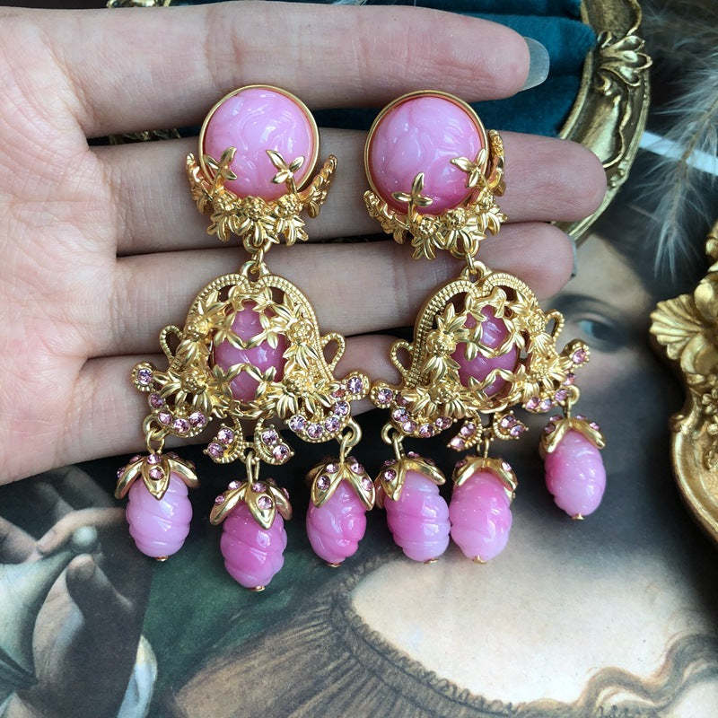 Vintage Classic Pendant Pink Akoya Pearls Luxurious 18k Vermeil Gold Plated Necklace Earring Jewelry Set | Mix Mix Style-Mix MIx Style