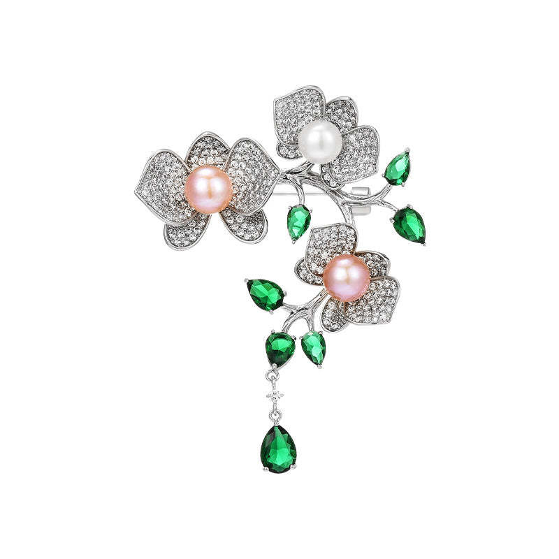 Butterfly orchid tassel brooch female light luxury natural pearl fashion versatile suit pin elegant luxury gift-Mix MIx Style