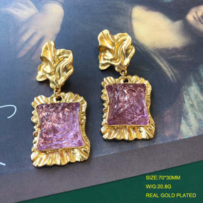 Square Pink Vintage Retro Elegant Luxury 18k Gold Plated Necklace Earring Bracelet Jewelry Set | Mix Mix Style-Mix MIx Style