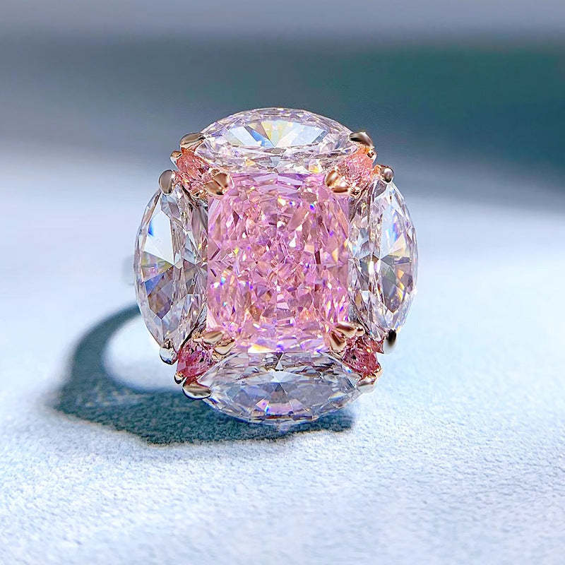 Dazzling Pink Radiant Cut Moissanite Diamond 4ct 18k White Gold Plated Engagement Ring | Mix Mix Style-Mix MIx Style