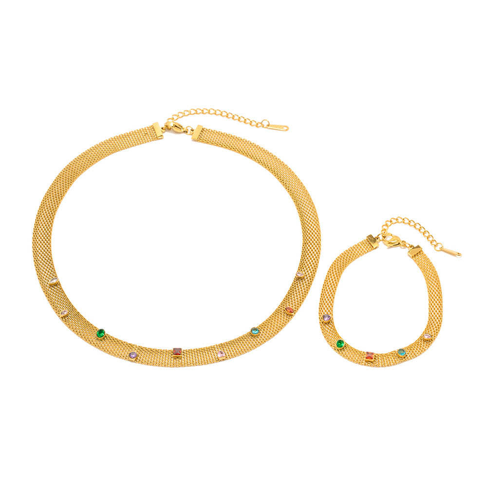 Vintage Jewellery 18K Gold Plated Gemstone Bracelet & Necklace Set | Mix Mix Style [Hot Seller]-Mix MIx Style