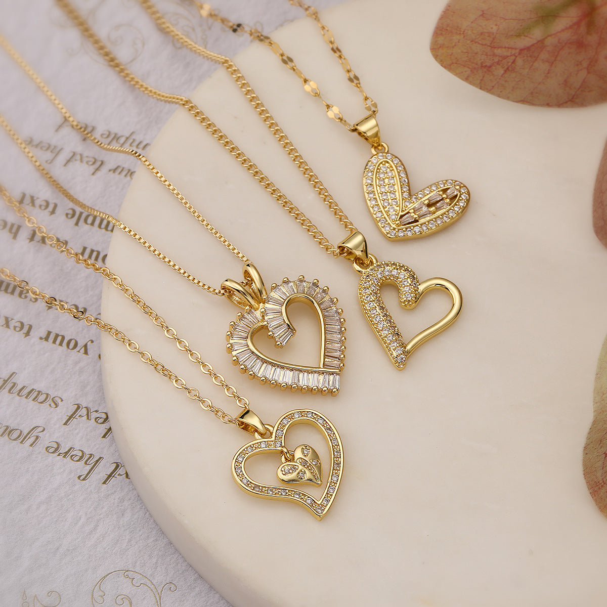 Golden Heart Vintage Pendant White Diamonds Love 18k Vermeil Gold Plated Necklace Jewelry | Mix Mix Style-Mix MIx Style