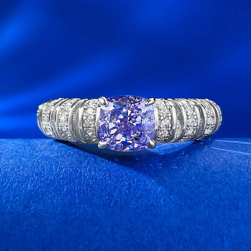 Mujing Jewelry's new purple high carbon diamond ring full body s925 inlaid 6*6 European and American style light luxury women's ring-Mix MIx Style