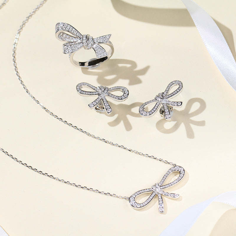 Japanese and Korean sweet temperament S925 silver bow necklace micro-gold-plated daily small fresh short girl clavicle chain-Mix MIx Style