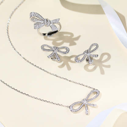 Japanese and Korean sweet temperament S925 silver bow necklace micro-gold-plated daily small fresh short girl clavicle chain-Mix MIx Style
