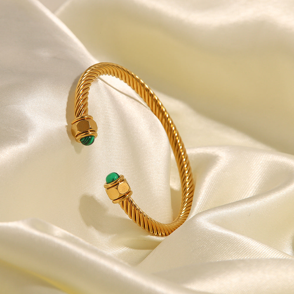 Trend C-shaped 18k Gold Plated Natural Gem Cuff Open Bracelet | Mix Mix Style-Mix MIx Style