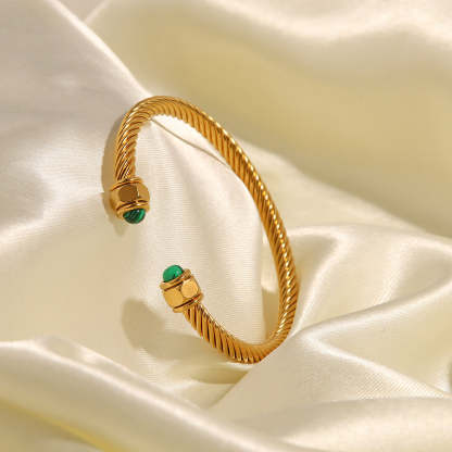 Trend C-shaped 18k Gold Plated Natural Gem Cuff Open Bracelet | Mix Mix Style-Mix MIx Style