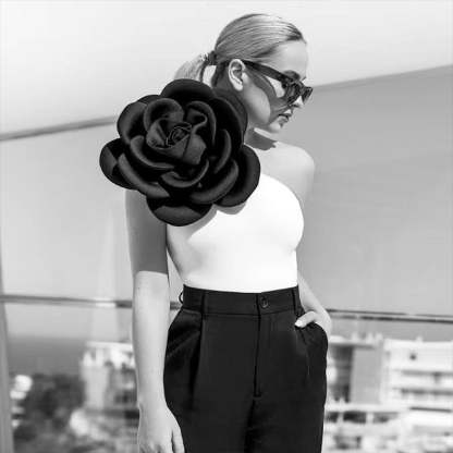 Statement Bodysuit & Swimsuit With Oversized Flower - Black | Mix Mix Style [Hot Seller]-Mix MIx Style