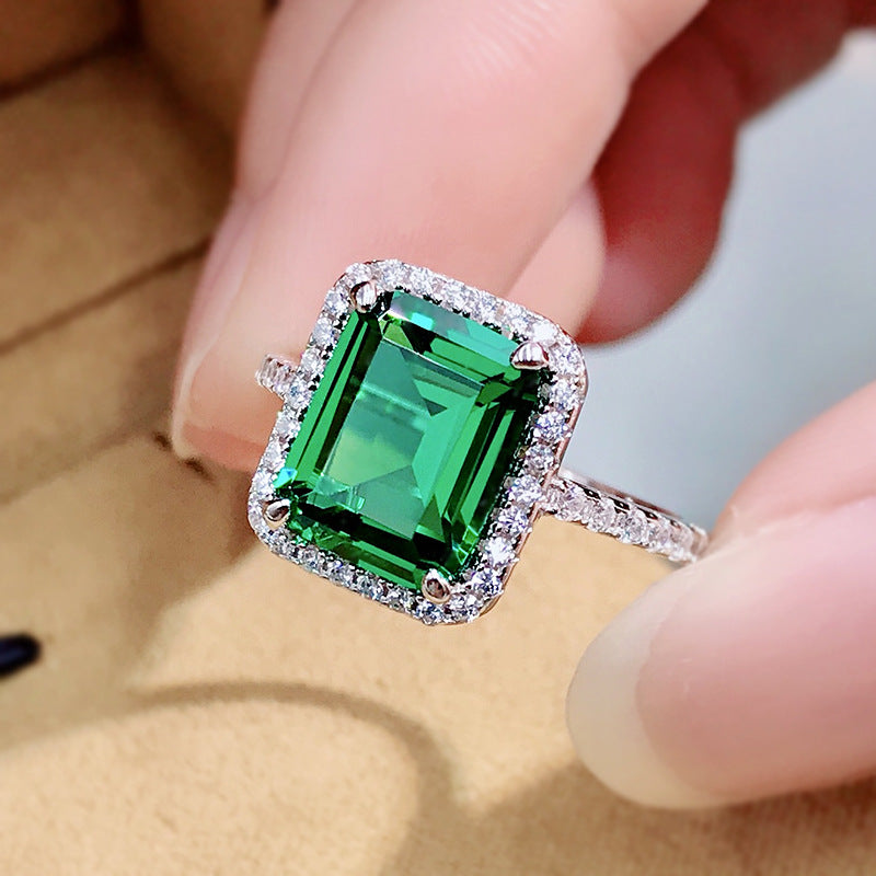 Luxury Green 3ct Emerald Cut Gemstone 18k White Gold Plated Ring | Mix Mix Style-Mix MIx Style