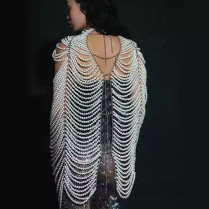 White Luxury Draped Sleeve pearl body chain adjustable cover Party Festival Mini dress | Mix Mix Style