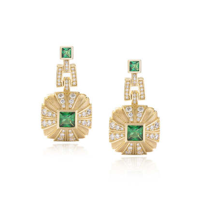 Square Dazzling Green Shaped Moissanite Diamond Luxury 18k Vermeil Gold Plated Drop Earrings | Mix Mix Style-Mix MIx Style